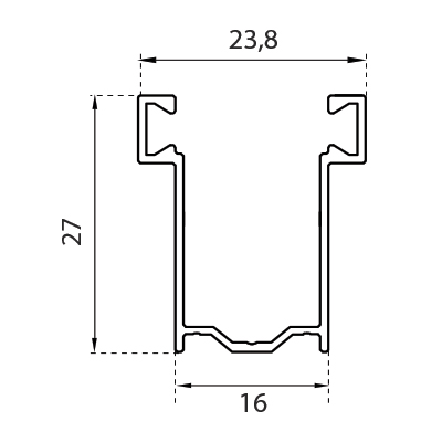 GU16 guida in alluminio con spazzolino mm 27x16 per telo da 14