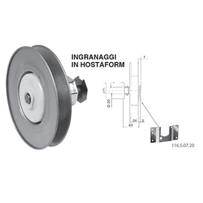 Riduttore Hostaform cod 058N2020 portata kg 40 rapporto 1:2,6 puleggia rinforzata Ø 20 rullo ottagonale Ø 60